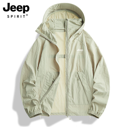JEEP SPIRIT Jeep's new ice silk sun protection jacket for men and women, spring and summer outdoor fishing thin sun protection fashionable versatile jacket 9617 light military green XS recommended 95-105Jin Jin equals 0.5 kg