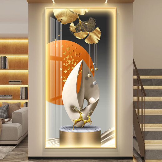 CLCEY鸿运当头轻奢led带灯入户玄关装饰画走廊过道挂画简约现代感 CN-6296-鸿运当头 70*140尊贵黑色边框普通款不带