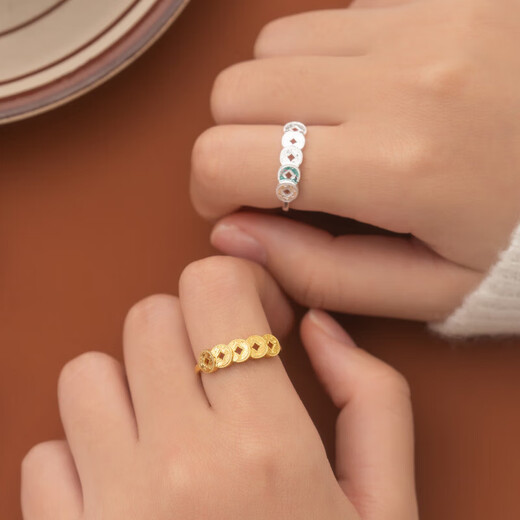 S925 sterling silver money, Duo Duo Lai Cai, copper coin ring, new Chinese style, broken ice, five emperor coins, fashionable CNC ring, gold color, opening adjustable