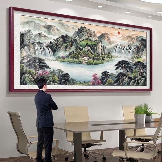 承琉金色万里长城山水国画靠山图客厅办公室背风景墙字画中堂聚财挂匾 01款-万里长城 【高档款】实木框+有机玻璃+成品发货尺寸：3519