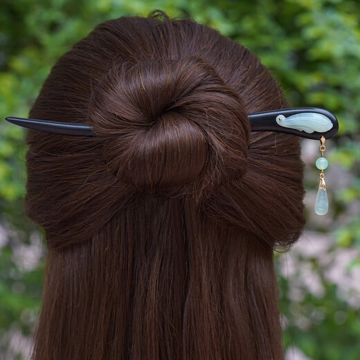 Kamalun (KAMALUN) hairpin for women, ancient style, tassel, black sandalwood hairpin, cheongsam, Hanfu headwear, handmade hairpin for wife, double-sided jade flower - tassel style + brand gift box