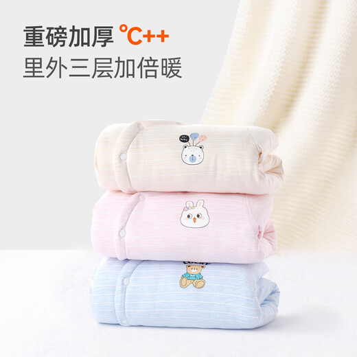 Yishuanger baby jumpsuit, warm and thickened autumn and winter pajamas, newborn baby quilted romper, autumn clothes, blue strip 73cm