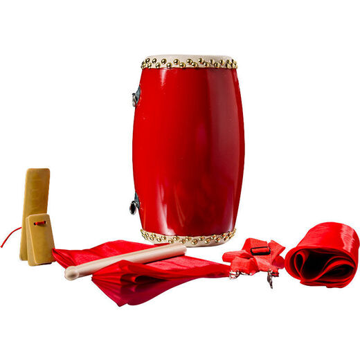 12 14 15cm cowhide waist drum adult waist drum Yangge Ansai waist drum kindergarten children's waist drum instrument 15CM+ drum stick + strap + square scarf + 3 meters red silk