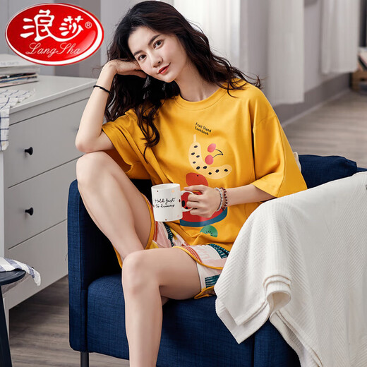 Langsha Pyjamas für Frauen in Sommeranzügen für kurzärmelige Damen Zwei-teilige große Saison mit großer Sommer koreanischer Stil Thin Student Spring- und Herbst- und Winter-Hauskleidung Garnelpulver GXT6630 Bildfarbe m_goddess pyjamas kostenlos Versandversicherung Durchschnittsgröße
