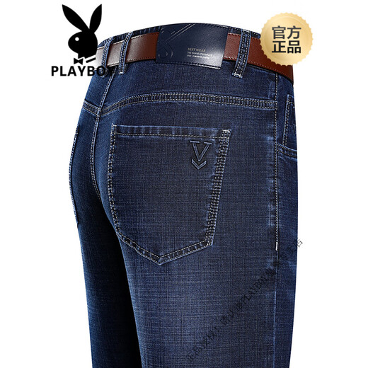 Playboy (PLAYBOY) stretch jeans for men straight loose breathable spring and autumn middle-aged dad men's pants business casual long trousers medium blue (3881 spring and autumn style) regular 34 (2 feet 7)