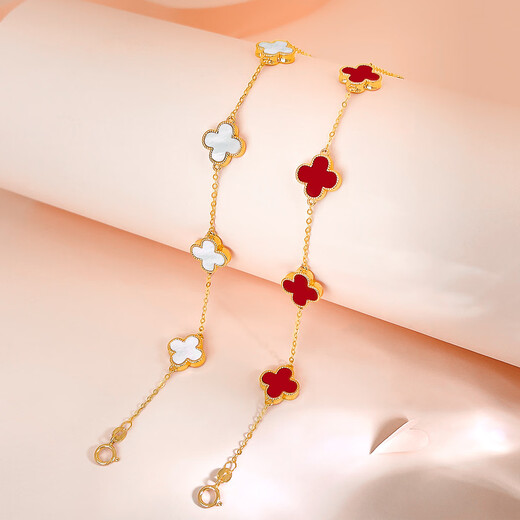 Demouni 18K gold bracelet lucky four-leaf clover gold bracelet for women agate anniversary birthday gift for girlfriend and wife