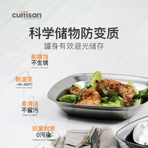 Cuitisan cool artist 304 food-grade stainless steel dinner plate household thickened fruit plate cold dish roasting microwaveable square dinner plate 3-piece set