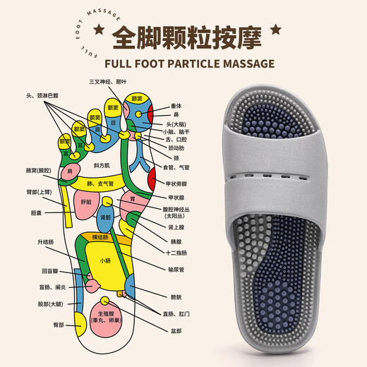 TZLDN Massage Slippers Men's Indoor Home Foot Acupuncture Bathroom Bath Anti-Slip Foot Therapy Household Sandals Men's Four Seasons Gray 42-43 Suitable for 41-42