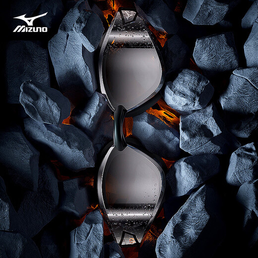 Mizuno (MIZUNO) high-definition waterproof and anti-fog myopia-coated swimming goggles for men and women adult swimming goggles professional training swimming cap set equipment electroplated black silver flat light no prescription