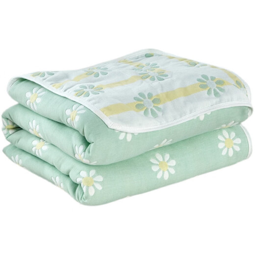 Jialiya GRACE six-layer cotton gauze towel quilt pure cotton air-conditioning quilt summer single and double children's baby nap small blanket light green_daisy green 120cm*150cm six-layer pure cotton Class A children