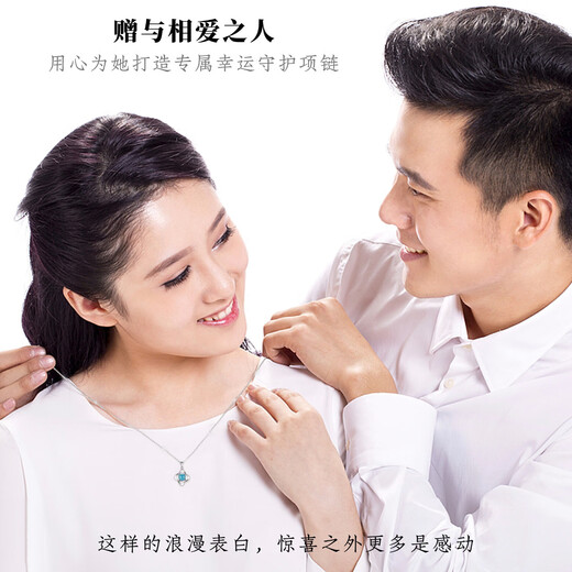 Hermès manufacturer 925 sterling silver four-leaf clover necklace gift pendant for wife and mother March aquamarine (natural gemstone)