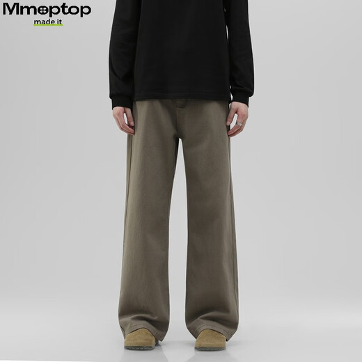 MMOPTOP trendy versatile vibe pure cotton jeans autumn and winter men's floor-length wide-leg trousers MNZK20 khaki XL