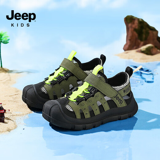 Jeep children's sandals summer new model for large children Jeep children's shoes non-slip boys and girls outdoor non-slip breathable beach shoes military green 28 shoes inner length about 18.3cm
