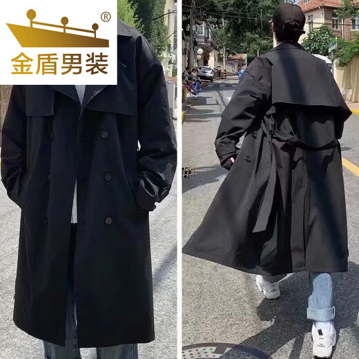 金盾春秋中长款风衣男夹克日系宽松英伦风韩版情侣潮流学生bf披风外套 黑色8872高端款 M