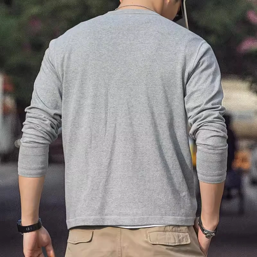 Kuraishi Kazuki American Retro Henley Collar Long Sleeve T-Shirt Men's 2025 Autumn Pure Cotton 250g Heavyweight Bottoming Shirt Casual Top Black M Reference 125-140Jin Jin is equal to 0.5 kg