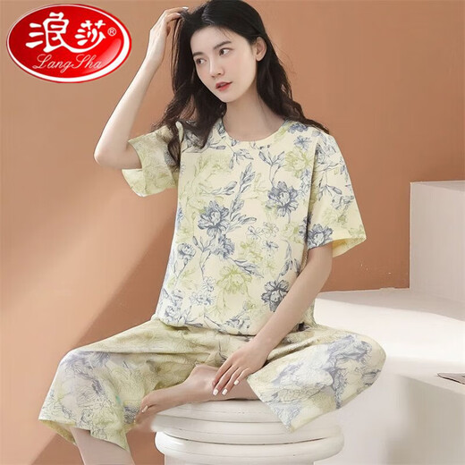 浪莎睡衣女夏季短袖七分裤套装宽松春夏天可外穿家居服 短袖七分裤套装679 M  建议80-95斤穿