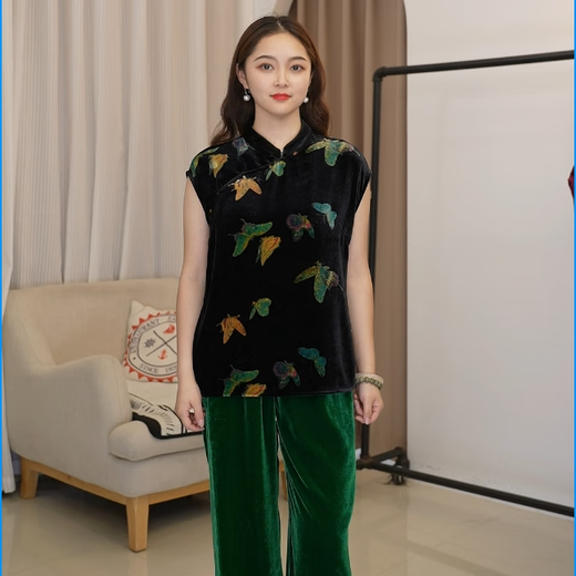 Sakura Meijia Dy2694 Mulberry Silk Velvet Velvet Nouveau chinois Amélioration du cheongsam Temperament à drops à ciel
