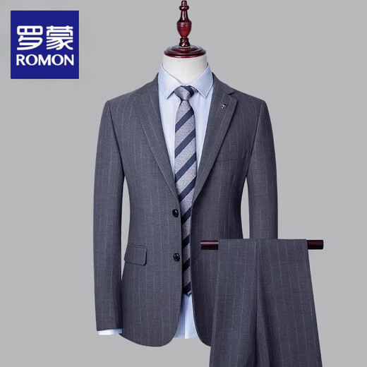 ROMON casual suit men's formal wedding 2025 new spring and autumn slim men's suit dress suit 2266 gray. Double slit L 175 120-135 Jin Jin equals 0.5 kg