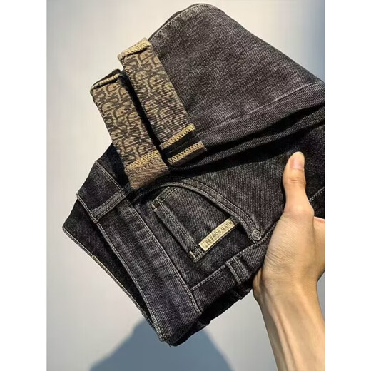 High-end jeans for men 2025 new spring, summer and autumn slim fit small feet handsome Korean style trendy stretch long pants for men black gray 31