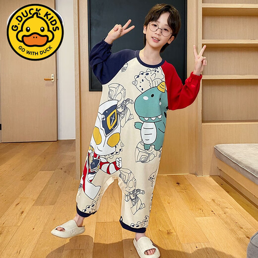 G.DUCKKIDS children's one-piece pajamas for boys spring and autumn pure cotton long-sleeved anti-kick quilt thin boys teenagers autumn and winter big children's sleeping bag QD-66453 170 8 yards 85-100cm weight 30 Jin Jin equals 0.5 kg left