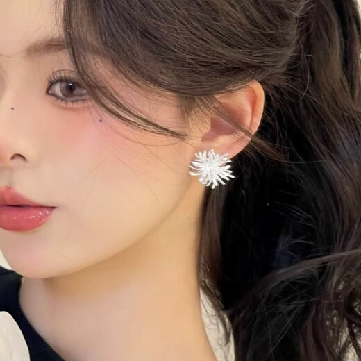 Lanshu (LANSHU) 925 Tremella Needle Fireworks Earrings Women's Light Luxury Niche High-Quality Temperament Earrings 2025 New Hot Style Earrings Silver Fireworks Earrings