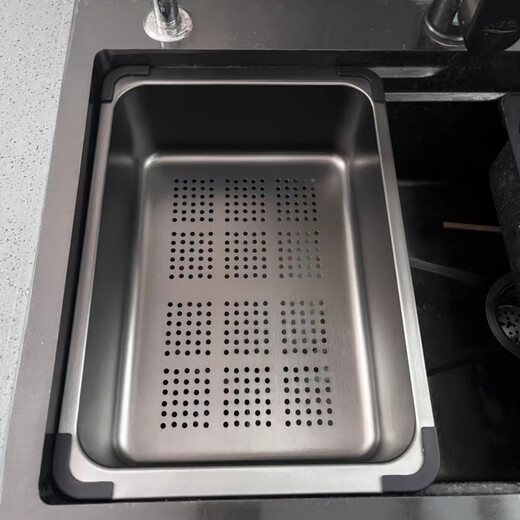 Qinkai nano stainless steel drain basket, thickened all-inclusive edge drain basket, non-retractable vegetable washing drain basket thickened all-inclusive silver 35.5*25*11 inner length 31.9