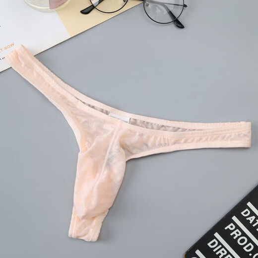 Zhixia Men's Sexy Thong Jacquard Sexy Transparent Ice Silk Low Waist Elastic Comfort Masturbation Pink S 1'8-2'1