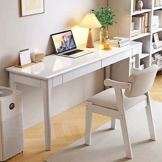 Household solid wood small desk 40cm wide office desk computer table bedroom small apartment simple study desk white solid wood single table (with drawer) 80cm long 40cm wide 75cm high (delivered to home)