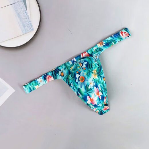 Single thong, ice silk, ultra-low-waisted, small-edge thong, men's printed underwear, U-shaped sexy T-pants, trendy narrow-edge singlet N2103-037 M