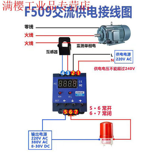 F509 AC digital display ammeter controller upper and lower limit alarm current relay transformer automatic feeding F509 single meter