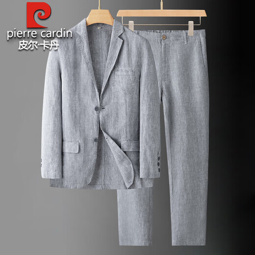 Pierre Cardin high-end linen suit men's spring and summer thin linen suit men's casual business linen clothes men's light gray (top + pants) L recommended 150-165 Jin Jin equals 0.5 kg