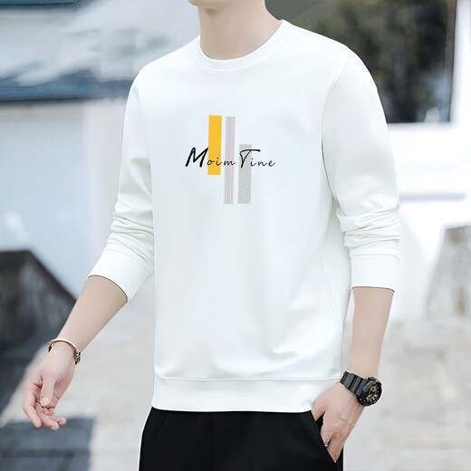 Western Camel (VANCAMEL) sweatshirt men's round neck autumn long-sleeved t-shirt men's trendy student loose casual bottoming shirt white XL