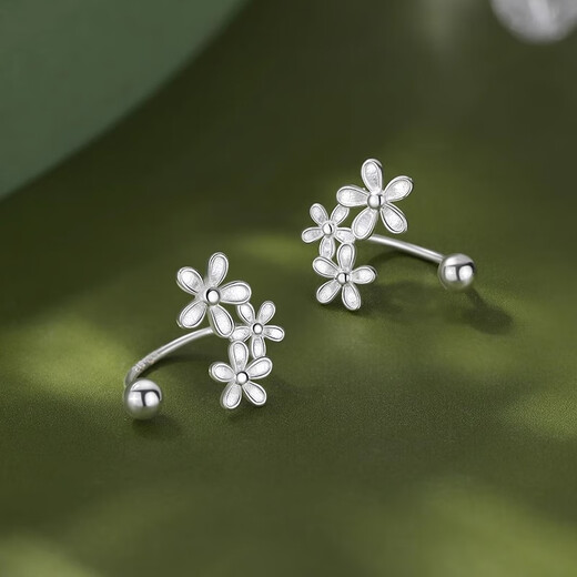 Qi Xiaomi 999 sterling silver flower earrings women's ear piercing small earrings niche 2025 new hot style earrings high-end earrings 999 pure silver flower earrings pair