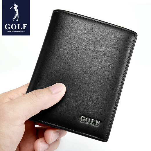 高尔夫（GOLF）头层牛皮男士钱包柔软耐磨牛皮男款钱包时尚商务真皮父亲节礼物 黑色竖款