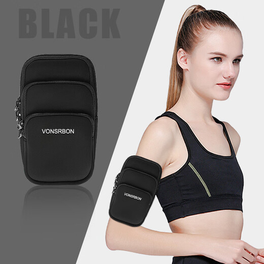 Running equipment, sports mobile phone arm bag for men and women, thin and light mobile phone bag, morning running arm bag, outdoor fitness wrist bag, midnight black three-pack wrist and arm dual-use model 6.9 inches