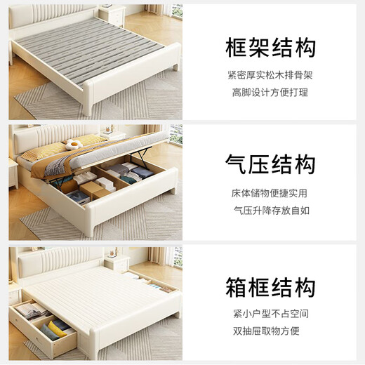 Huixun Jingdong's own brand bed Chinese style master bedroom king bed solid wood 1.8mx2m double bed small apartment bed single bed door-to-door delivery 1.5mx2m (frame structure)