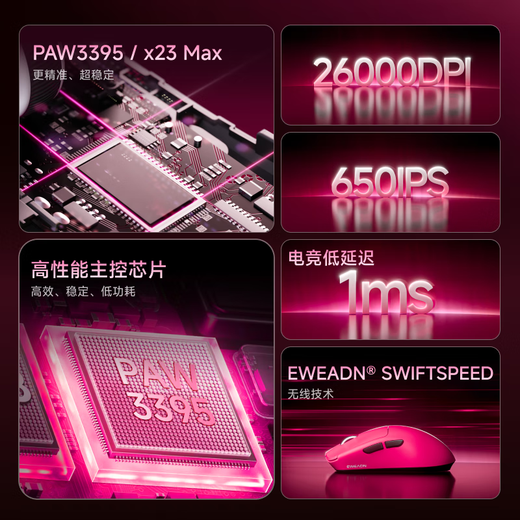 前行者X23pro鼠标无线蓝牙三模轻量化游戏PAW3311电竞宏编程笔记本电脑办公大中小手吃鸡外设 X23pro树莓【800mAh-无线三模】送防滑贴