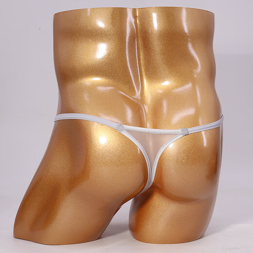 Ayi men's ice silk stretch thong seamless sexy thin strap close-fitting T-pants rose red M