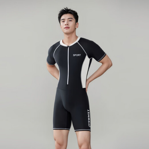 Zailu new men's swimsuit one-piece short-sleeved diving suit sun protection quick-drying jellyfish suit snorkeling sports fitness suit L 90-110 Jin Jin equals 0.5 kg