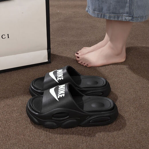 NBA KIDSNAKE-Super thick slippers for men, non-slip and anti-odor slippers for men, fashionable thick-soled summer super soft soles for outer wear, Nike-black with white hooks, Nike-44-45