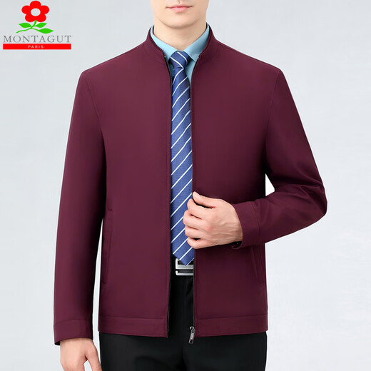 MONTAGUT Mulberry Silk Jacket Men's Spring and Autumn Middle-aged and Old Year of the Year Red Stand-up Collar Jacket for Dad's Wedding Banquet Top Stand-up Collar-Dark Blue M 170