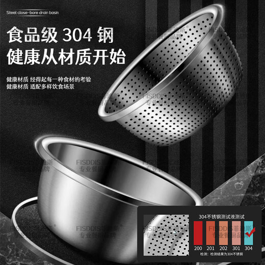 Fidis 304 stainless steel vegetable sink drain basket extra thick rice washing sieve fruit basin 20cm drain basin LLP-20K