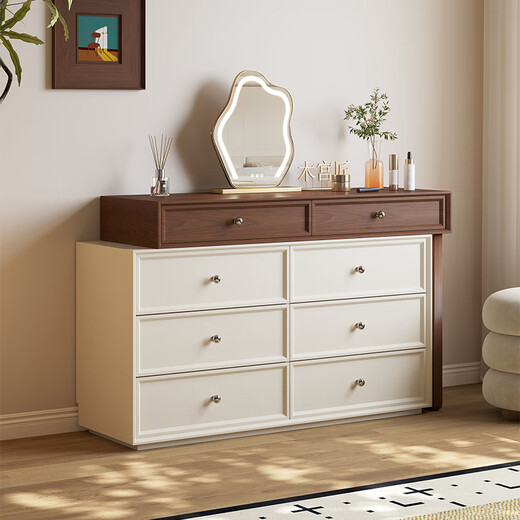 Mugongjiang Shuying solid wood dressing table bedroom simple 2025 new modern storage cabinet bedside retractable dressing table dressing table + six drawer cabinet + acrylic stool + cloud mirror