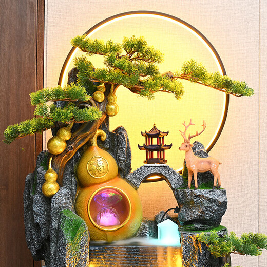 Canjiang (CANJIANG) Alpine flowing water ornaments circulating water feng shui wheel office living room floor-standing lucky water curtain wall opening gift decoration Jinhong Naji-Small