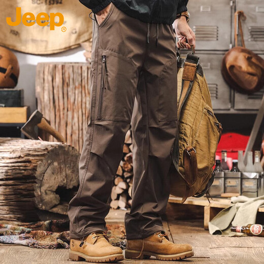 Jeep (JEEP) overalls men's autumn and winter men's straight trousers trendy casual loose pants men's coffee XL