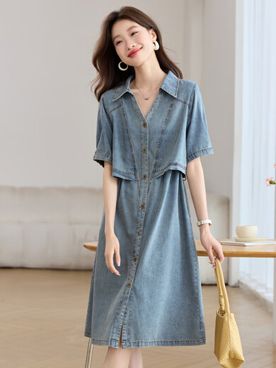 NOSSKISS vestido de mezclilla de marca de lujo de alta gama para mujer 2025 verano nuevo estilo temperamento suelto delgado vestido camisero casual denim azul calidad versión mejorada M recomendado 110Jin Jin igual a 0,5 kg