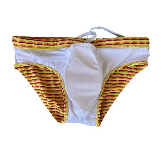 南啵丸金色波纹男士三角游泳裤运动冲浪沙滩温泉罩杯防走光泳装 金黄不带罩杯 M