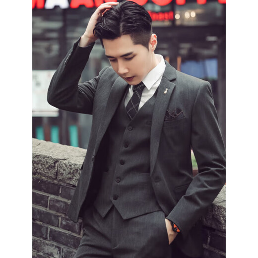 Playboy (PLAYBOY) suit men's three-piece suit Korean version slim business professional formal casual small suit groom's wedding black suit + trousers free tie XL 52-130Jin Jin equals 0.5 kg to wear