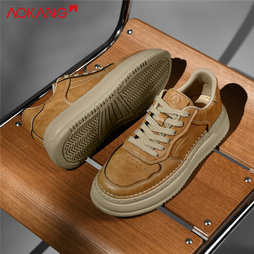 奥康男鞋休闲鞋透气运动鞋秋冬百搭增高板鞋 麦黄 42