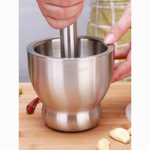 FANCYCHIC thickened double-layer 304 stainless steel garlic pounder jar garlic mortar masher grinder mortar restaurant grade 304 cone shaped deepened version extra large double